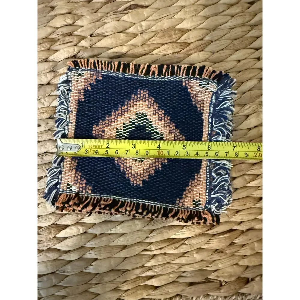 Set of 6 Woven Southwestern Reversible Coasters Mug Rugs Fringe 6x6